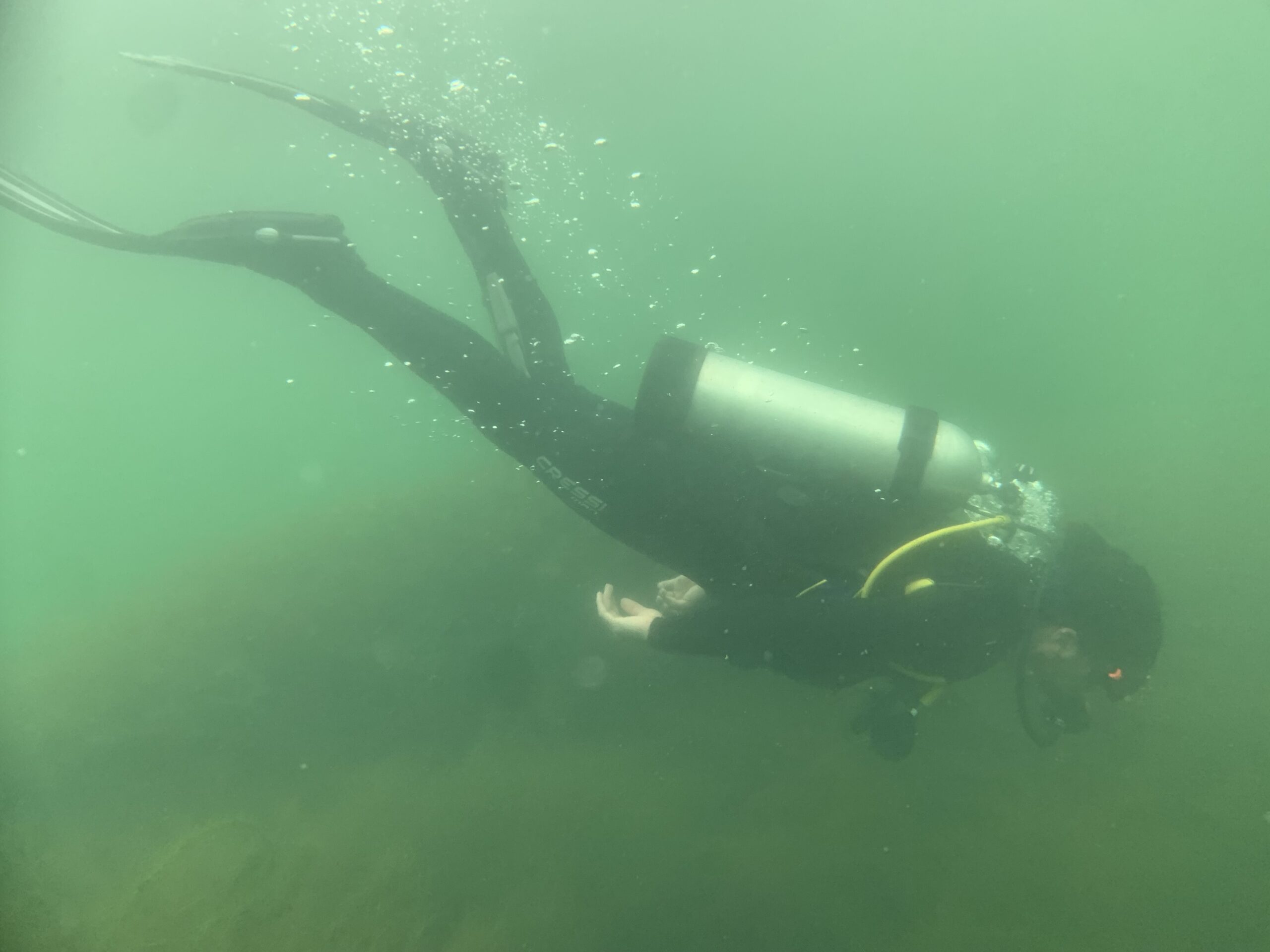 Diving at the depths of Lake Tota.