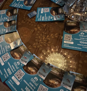 A table with lots of blue flyers for the SHOAL blueprint on.