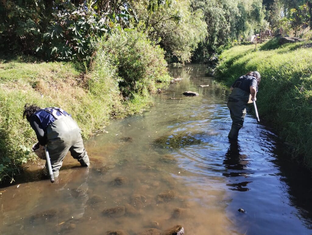 surveying a polluted river in Santa Gertrudis © Mike Köck/Plan G